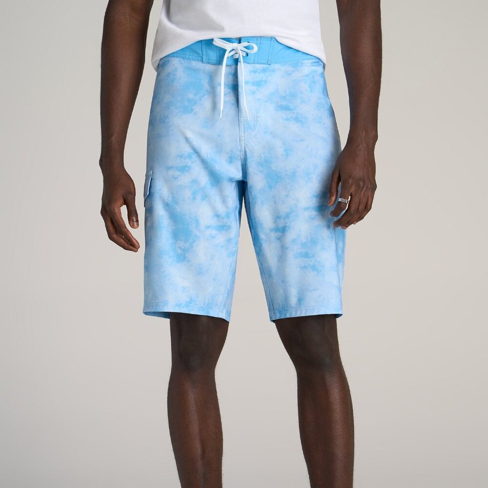 American Tall Board Shorts Men, Light Blue Tie Dye Size 34 / Extra Long
